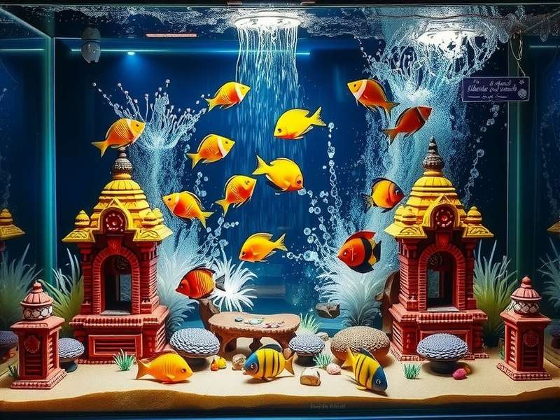 Indian Ocean Fish Splash - Localized Aquarium Indian Ocean Fish Splash aquarium with Indian temple decorations